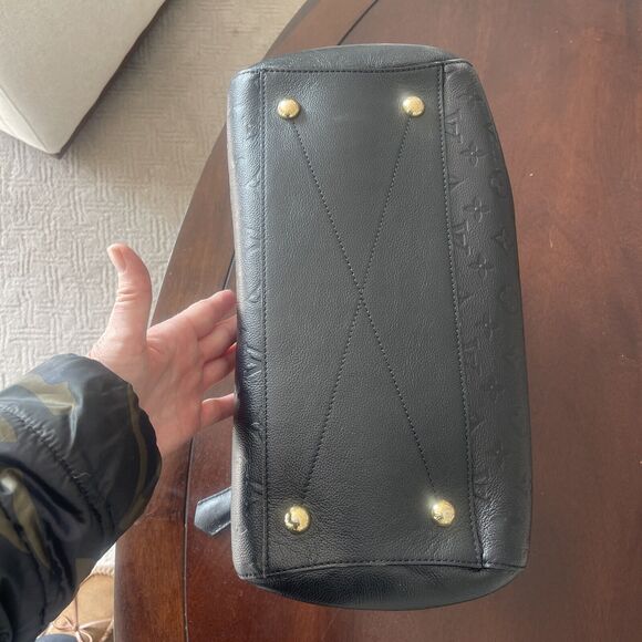 LOUIS VUITTON Monogram Black Leather MM Hand Bag Lock Strap Dust Bag - Picture 12 of 16